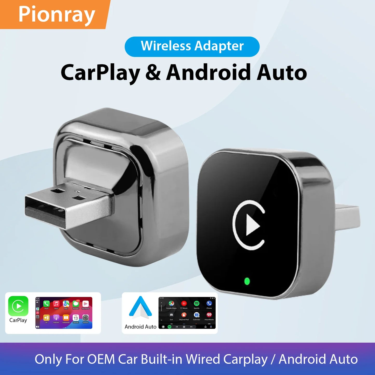 2025 Wireless CarPlay & Android Auto Adapter - 2-in-1, 5GHz Wifi, Plug & Play (USB/USB-C)